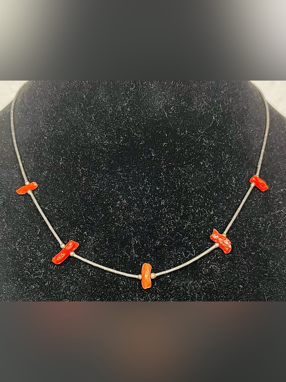 Southwestern 925 Sterling Silver Coral Branch Liquid Strand Necklace - Unmarked